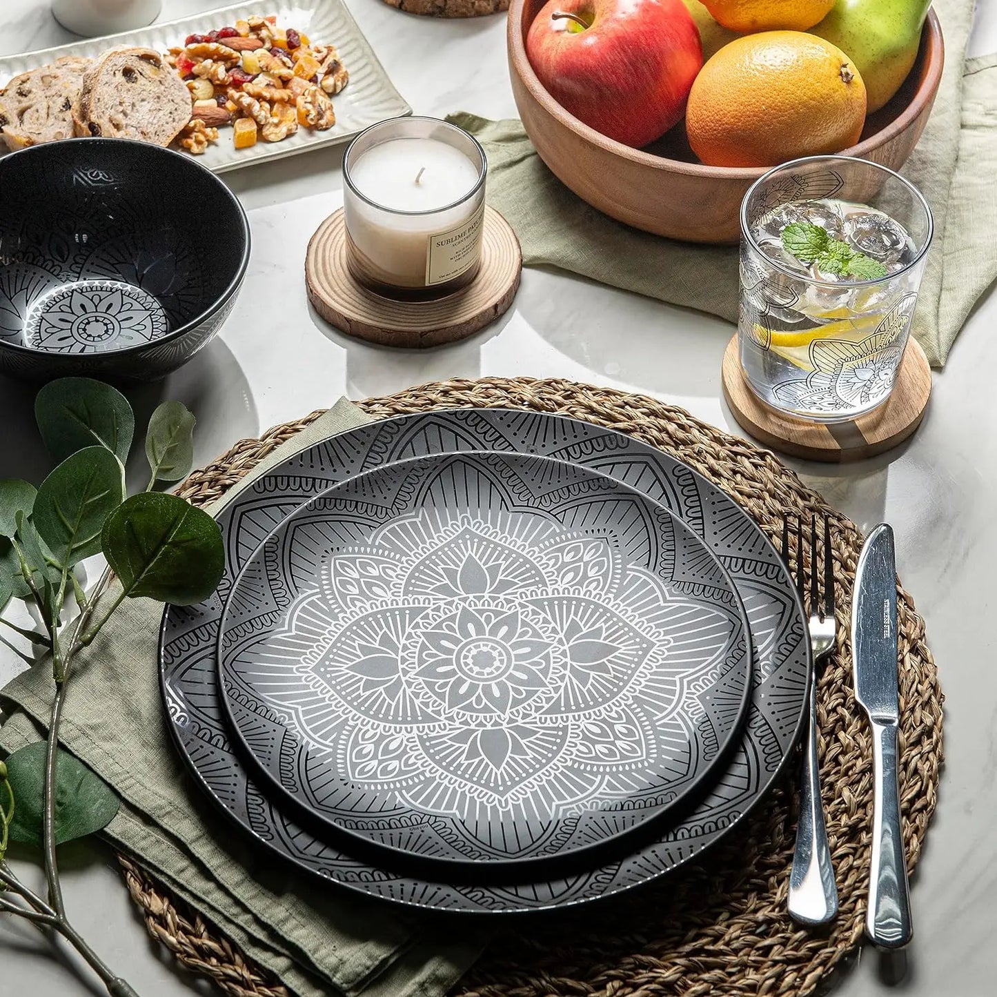 EclipseWare: 12-Piece Black Melamine Dinnerware Set