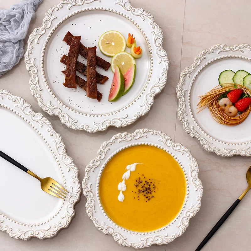 RegalElegance: Baroque Embossed Dinnerware Set