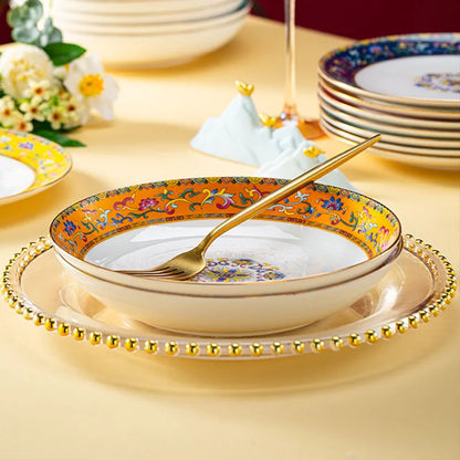 GildedElegance: Enamel Ceramic Deep Plate