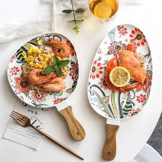 FloraServe: Ceramic Salad Plates with Handle