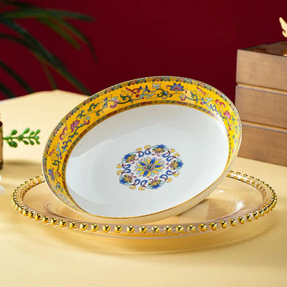 GildedElegance: Enamel Ceramic Deep Plate