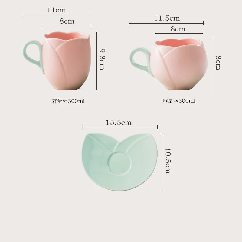 TulipCharm: Flower-Shaped Ceramic Cup & Saucer Set