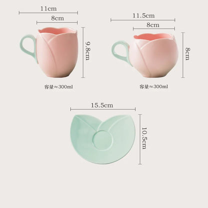 TulipCharm: Flower-Shaped Ceramic Cup & Saucer Set