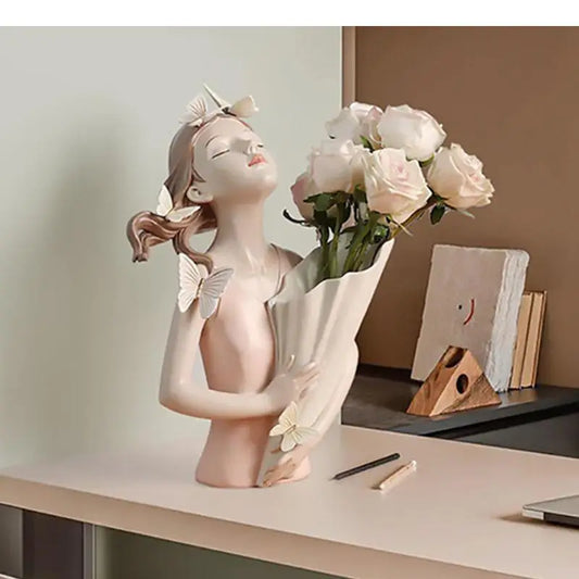 FlutterBloom: Butterfly Girl Decorative Vase