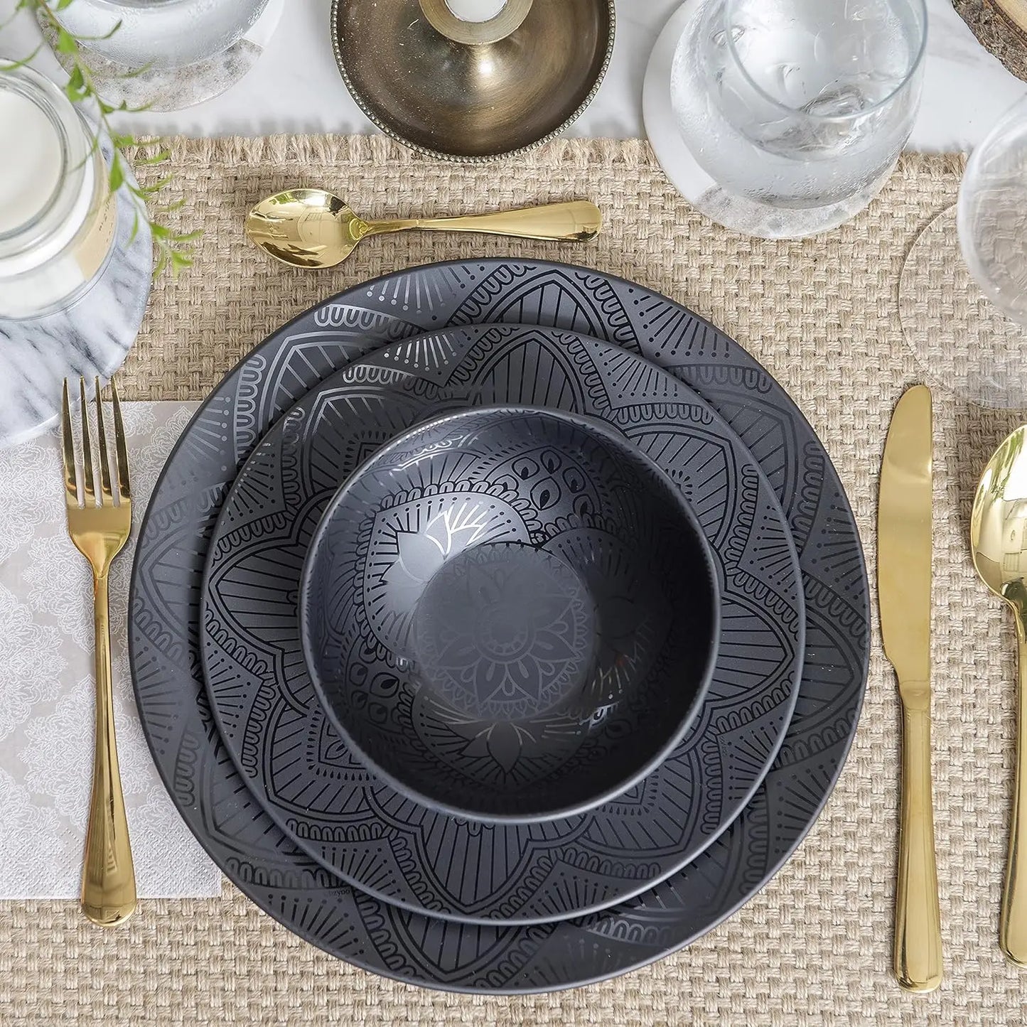 EclipseWare: 12-Piece Black Melamine Dinnerware Set