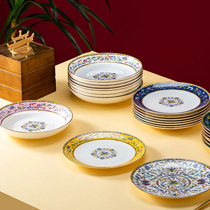 GildedElegance: Enamel Ceramic Deep Plate