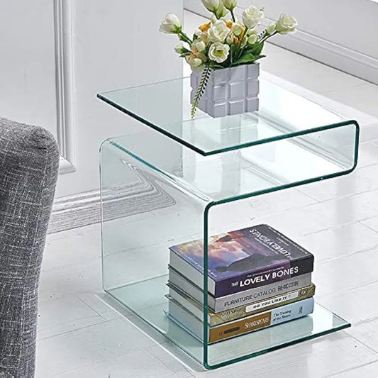 SereneCurve: S-Shaped Glass Nightstand