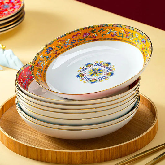 GildedElegance: Enamel Ceramic Deep Plate