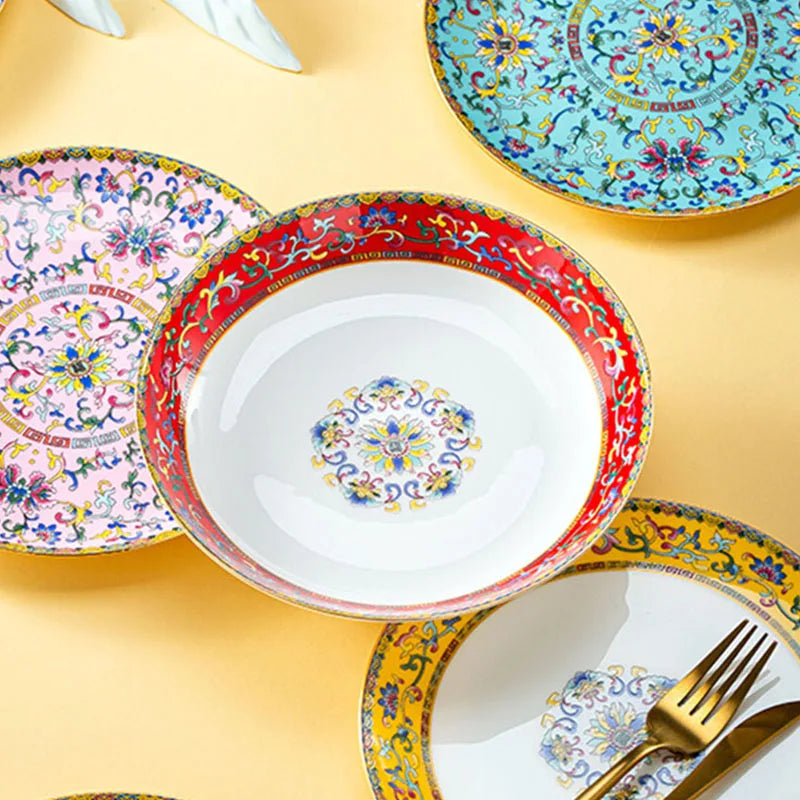 GildedElegance: Enamel Ceramic Deep Plate