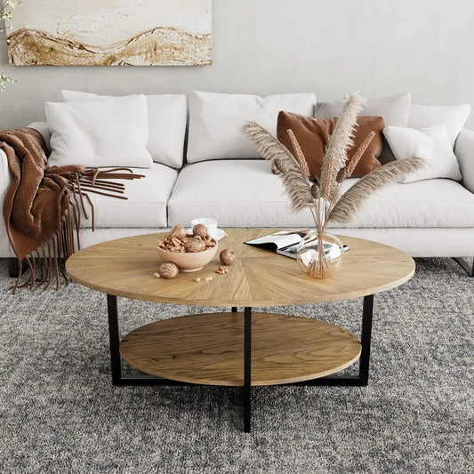 CrossOval: Solid Wood Coffee Table with Metal Legs